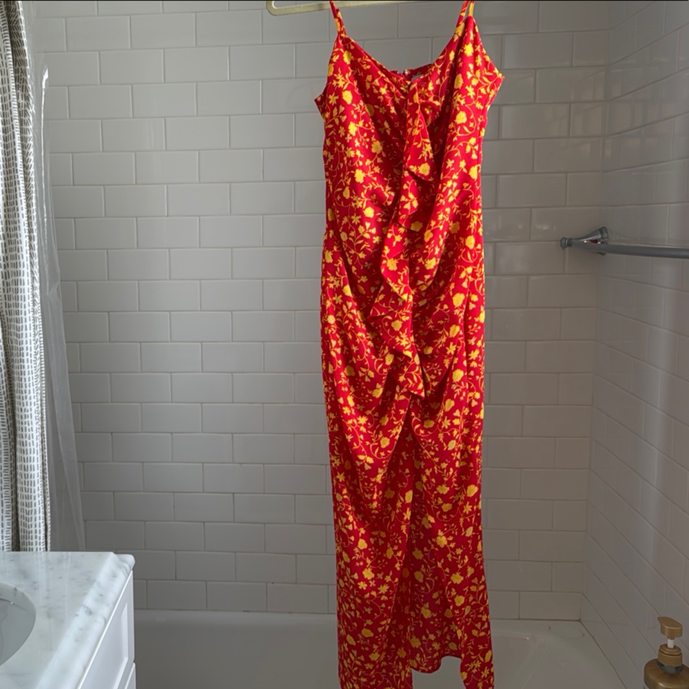 Likely Red and Yellow Sequin Midi Sundress